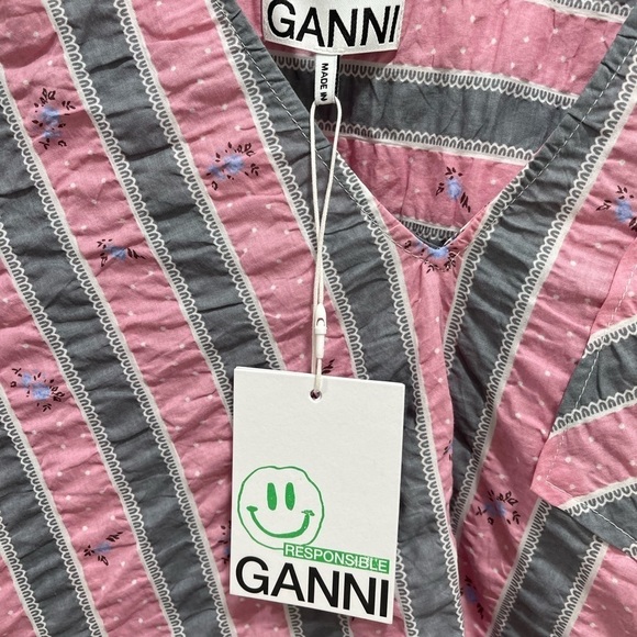 Ganni Oversized Striped Blouse In Pink Nectar Size S/M - Picture 3 of 6